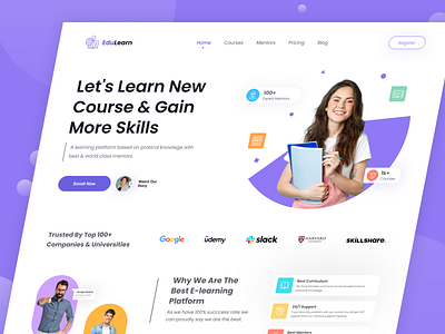 EduLearn - Website Design 3d clean cryptocurrency design futuristic graphic design illustration landingpage learn logo modern motion graphics saas trends trendy ui unlikeothers ux web website