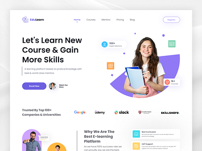EduLearn - Landing Page Design 3d animation branding design german germany graphic design logo modern motion graphics saas sofware trends trendy ui unlikeothers ux uxui web website