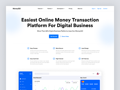 MoneyGo - Modern Landing Page 2022 2022 designs 3d animation branding design graphic design illustration landingpage logo minmal modern motion graphics saas trends trendy ui unlikeothers web website