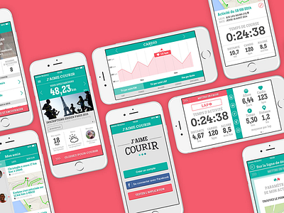 J'aime courir screens activity app colors heart love mobile race running share ui ux