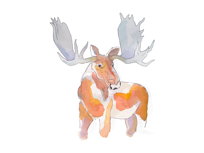 Moose art digital ink moose national park watercolor yellowstone