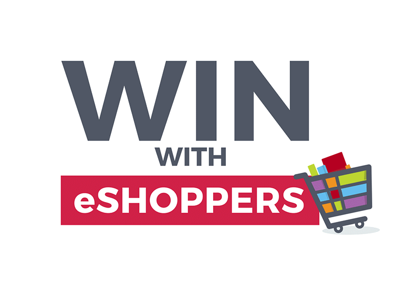 Win with eShoppers Animation animation clean eshoppers logo motion shopping cart simple text wiggle