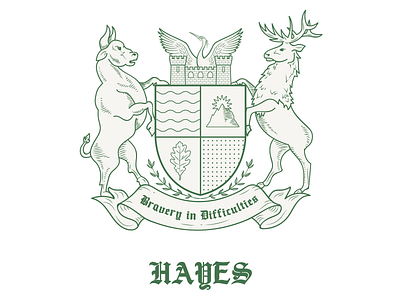 Coat of Arms bull coat coatofarms drawn elk hand heron minimalistic mountain oak shapes sun tablet