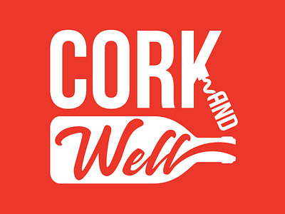 Cork and Well bar brand cork corkscrew drinks logo minimlist orange red well wine