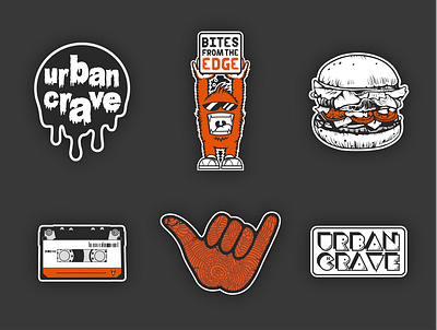Urban Crave Stickers brand burger cassette crave drip hand label logo orange restaurant set stickers urban