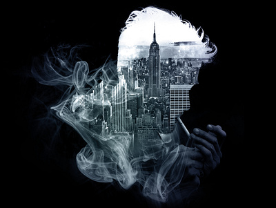 Smoking NY black cigarette collage cover design new york pic print smoke