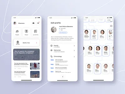 Familio - Genealogical App ancestors design figma genealogy historia mobile app research tree tree builder ui ux