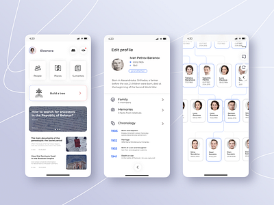Familio - Genealogical App ancestors design figma genealogy historia mobile app research tree tree builder ui ux