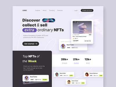 NFTs Landing Page artwork collect community landing marketplace nft token web webdesign webpage website