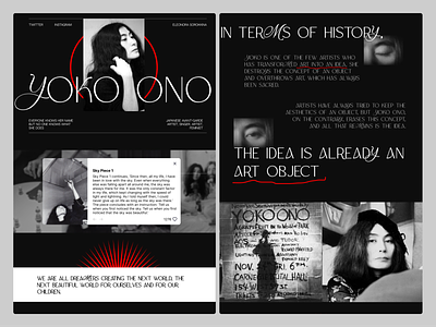 Full Page | Yoko Ono Landing Page artist avantgarde black blackandwhite branding design figma graphic design japan landing red round ui vector web yoko ono