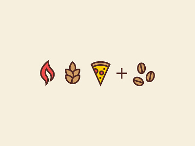 FFP+C brand cafe cheese coffee fire flame flour icons identity pizza pizzaria wheat