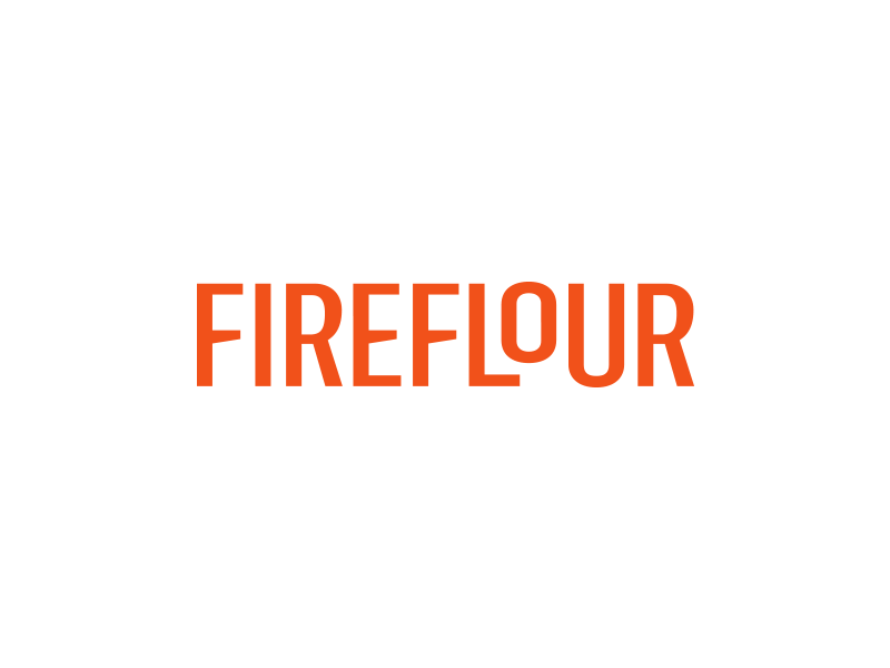Fireflour asymmetry brand fire flame flour identity logo mark orange pizza system wheat