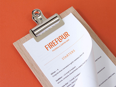 🍕 Fireflour 🍕 brand coffee custom fire food identity logo menu orange pizza restaurant type