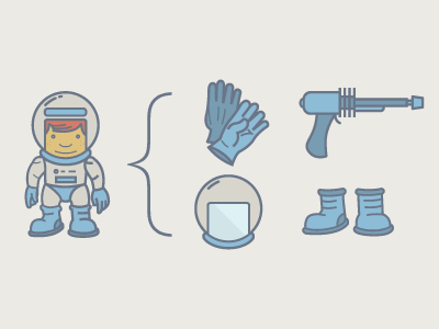 Space Gear astronaut boots boy gear gloves helmet illustration raygun space