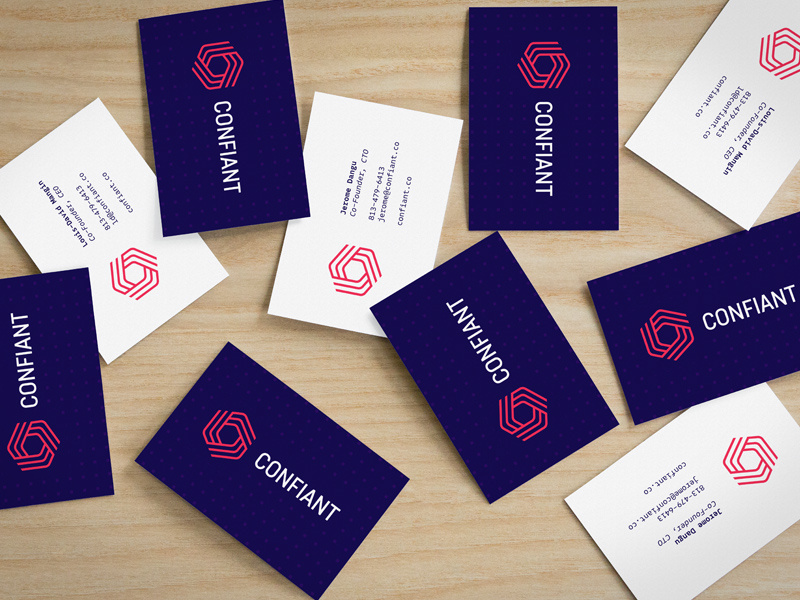 Confiant Business Card print security malware purple identity brand logo tech software confiant