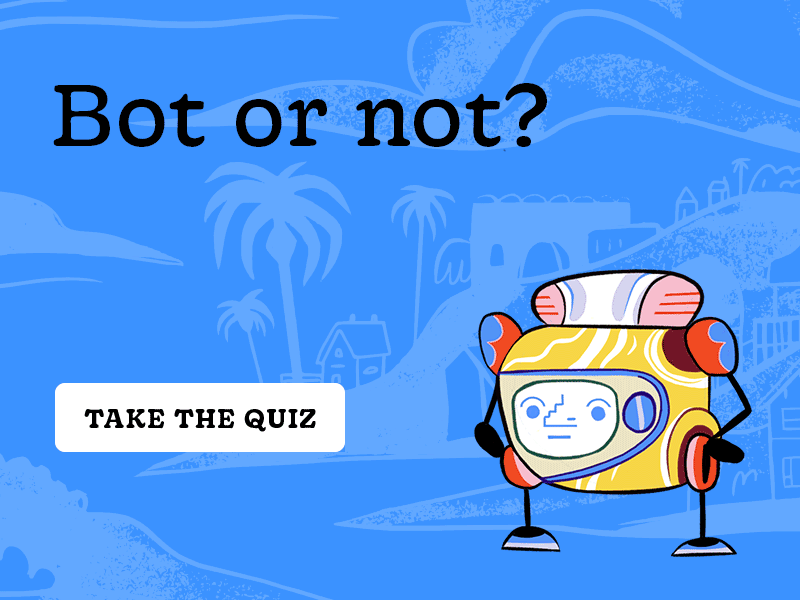 Bot or not? bot chat chatbot ghost illustration interaction intercom quiz robot teaser unicorn