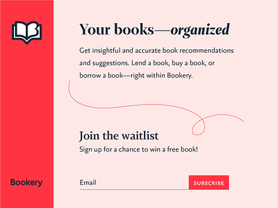 Bookery book brand email icon identity library logo mark red typography web