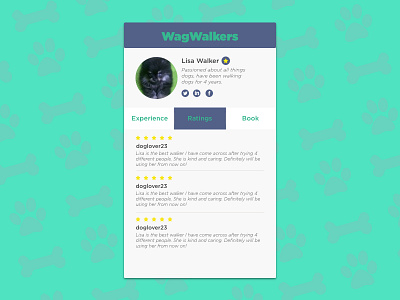 WagWalkers User Profile 006 dailyui dog walkers dogs interface ui user profile wag