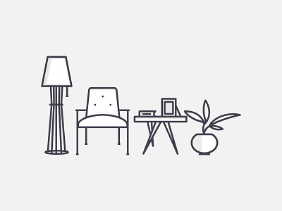 Living Room armchair icon illustration light outline plant retro room vector