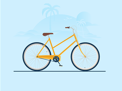 Beach Bike beach bicycle bike flat illustration palm trees vector