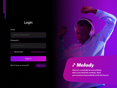 Melody - Musical platform login screen black login login form music ui ui design