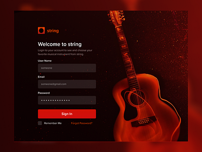 String - Login Page UI Design for Musical Instrument Website design ecommerce figma guitar instrument login music musical ui ui design website