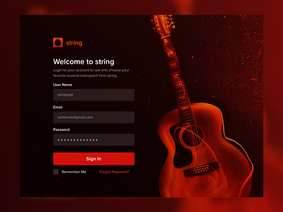 String - Login Page UI Design for Musical Instrument Website