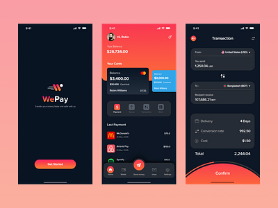 WePay- A money transferring mobile app design figma money transfer app ui ui design