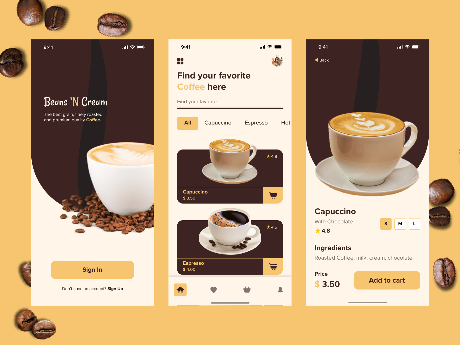 Beans 'n Cream- Mobile App Ui Design By Joty Chowdhury On Dribbble