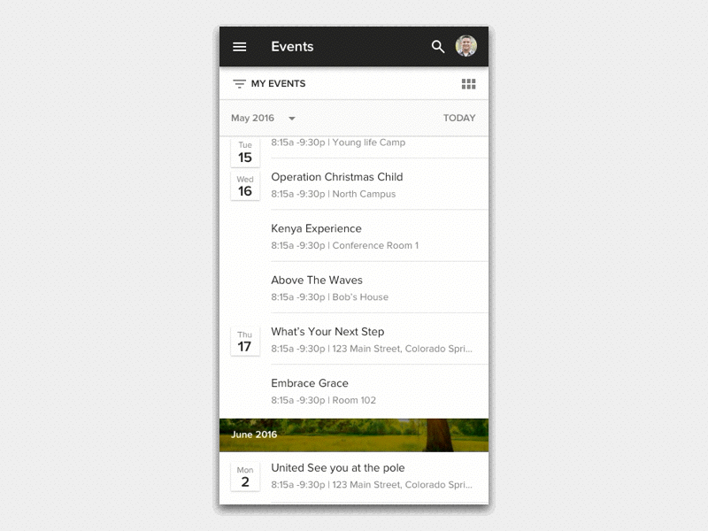 Event List Update calendar events june list material mobile parallax principle sketch summer