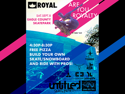 Royal Skate Comp action sports blue letter pink poster royal skateboard sketch sponsors