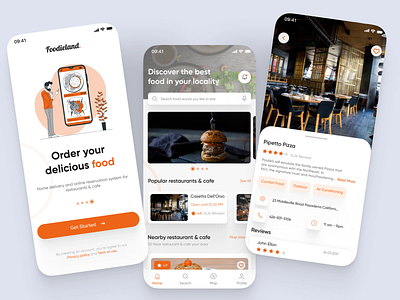 Foodieland - Food Guide Mobile App branding design figma graphic design illustration logo typography ui ux vector