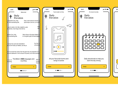 Daily Devotional Concept Onboarding screens app bible black church clean concept daily design devotional illustration lines ui white yellow