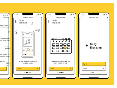 Daily Devotional Concept Onboarding screens app black church clean concept daily design devitional figma illustration ui white yellow