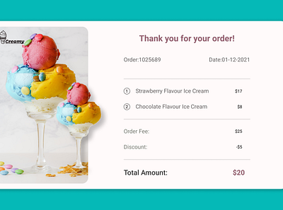 Ice Cream Order Receipt Design app design figma graphic design landing page online order receipt design ui ui design challenge