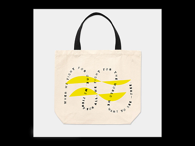"for one, for all" tote black and yellow blackandwhite curved curvy squiggle tote typogaphy