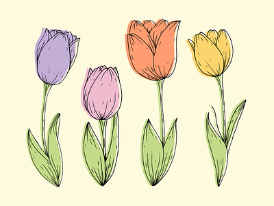 Tulips botanical design flat floral flowers illustration illustrations minimal pattern pattern design