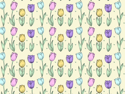 Tulips adobe botanical flat floral flowers illustration minimal pattern pattern design spring springtime tulilps vector