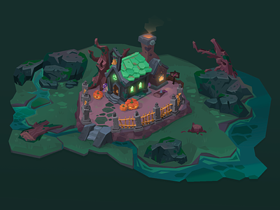 Graveyard location 3d bog cemetery concept game graveyard house location night oven pumpkin stove swamp tree