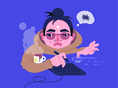 Everyday routine bored character drawing girl illustration portrait tea tired working