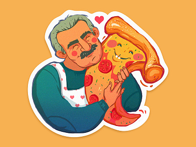 Papa Vinny family food illustration love pizza sticker vinny