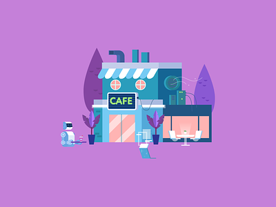 Cyberpunk cafe building cafe city future illustration
