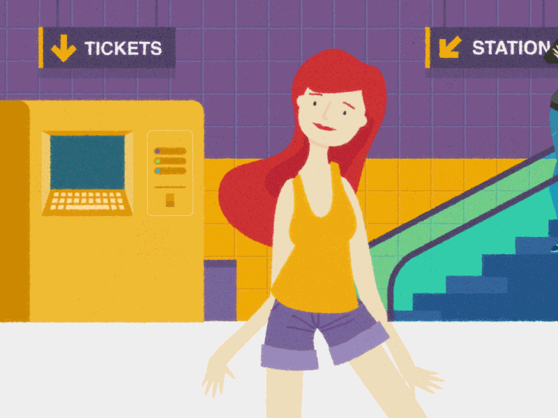 Get out of here, stalker! 2d animation cycle design girl illustration metro motion stalker station train walk