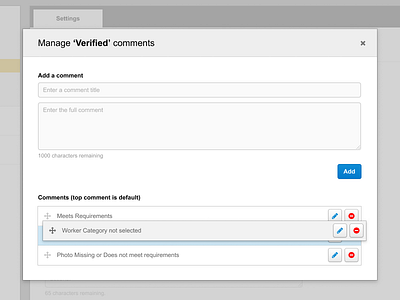 Verification Comments Modal