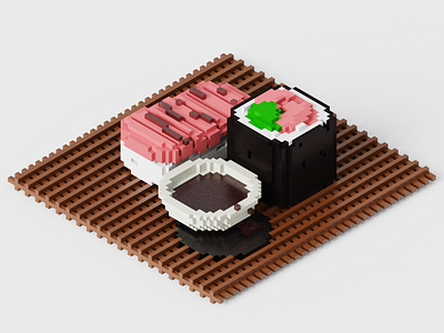 Sushi! 3d pixel render sushi voxel