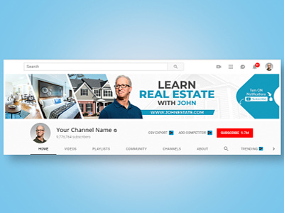 Real Estate YouTube Channel Art banner branding channel art design graphic design real estate realtor youtube youtube banner