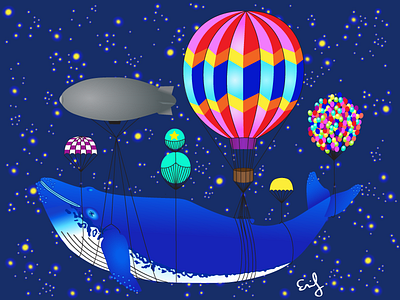 Float On balloons blimp night sky stars whale