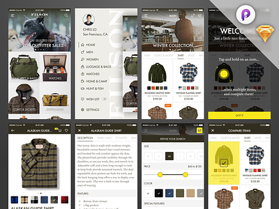 Shop iOS App Freebie - UI & Prototype app design design e-commerce filson iphone principle prototype shirt shop sketch tobia crivellari ui