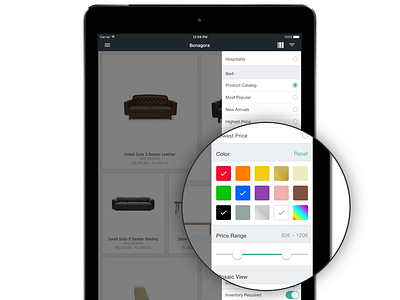 Bonagora POS for iOS - Showroom Filters b2b bonagora design furniture home home décore home fashion house ios shopping ui ui design