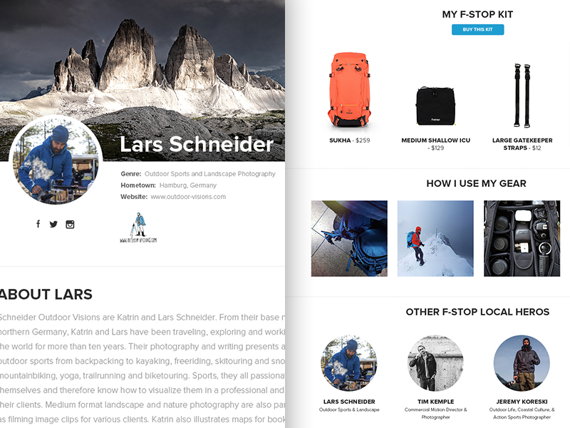 Pro Team | Profile Page sponsor about cover profile page pro staff profile web design web team